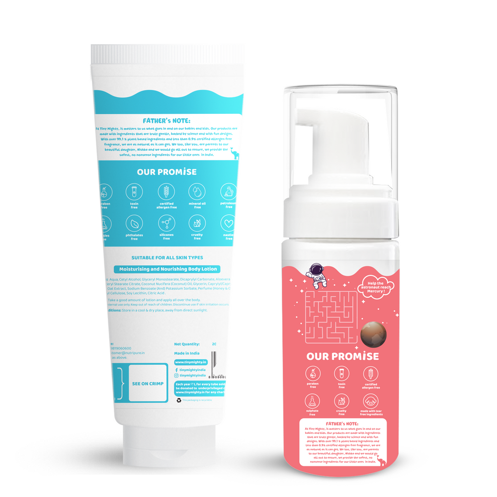 
                  
                    Kids skin nourishment pack (Body Foam+ Body Lotion, 200ml + 150ml)
                  
                